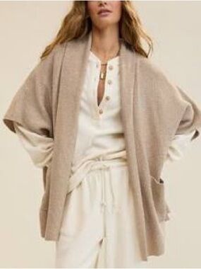Aerie Waffle Neutral Beige Open-Front Cardigan Shawl Size Medium
